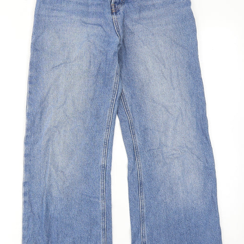 H&M Womens Blue Cotton Wide-Leg Jeans Size 6 Regular Button