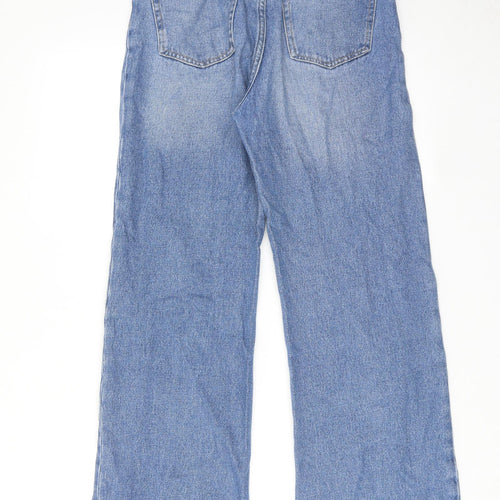 H&M Womens Blue Cotton Wide-Leg Jeans Size 6 Regular Button