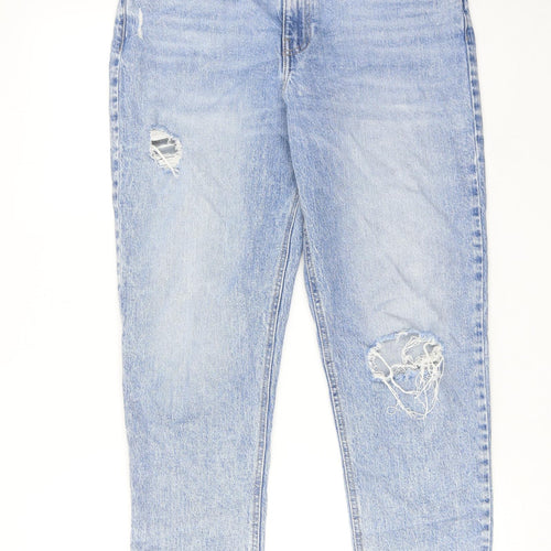 New Look Womens Blue Cotton Mom Jeans Size 12 Regular Zip