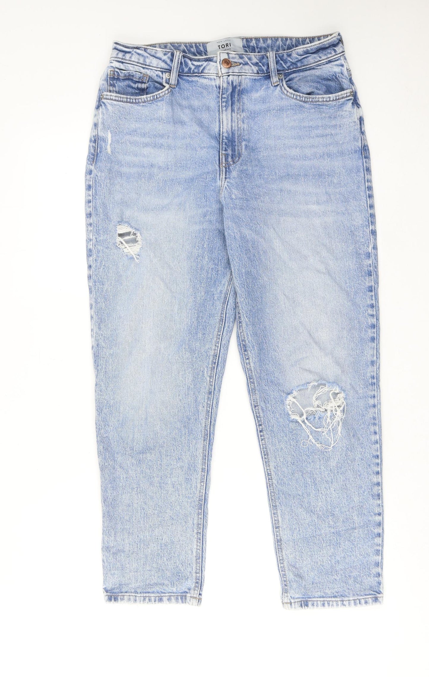 New Look Womens Blue Cotton Mom Jeans Size 12 Regular Zip