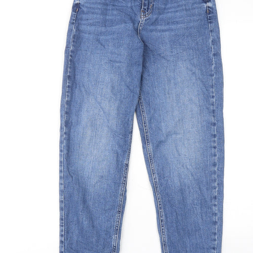 Marks and Spencer Womens Blue Cotton Mom Jeans Size 8 Regular Zip