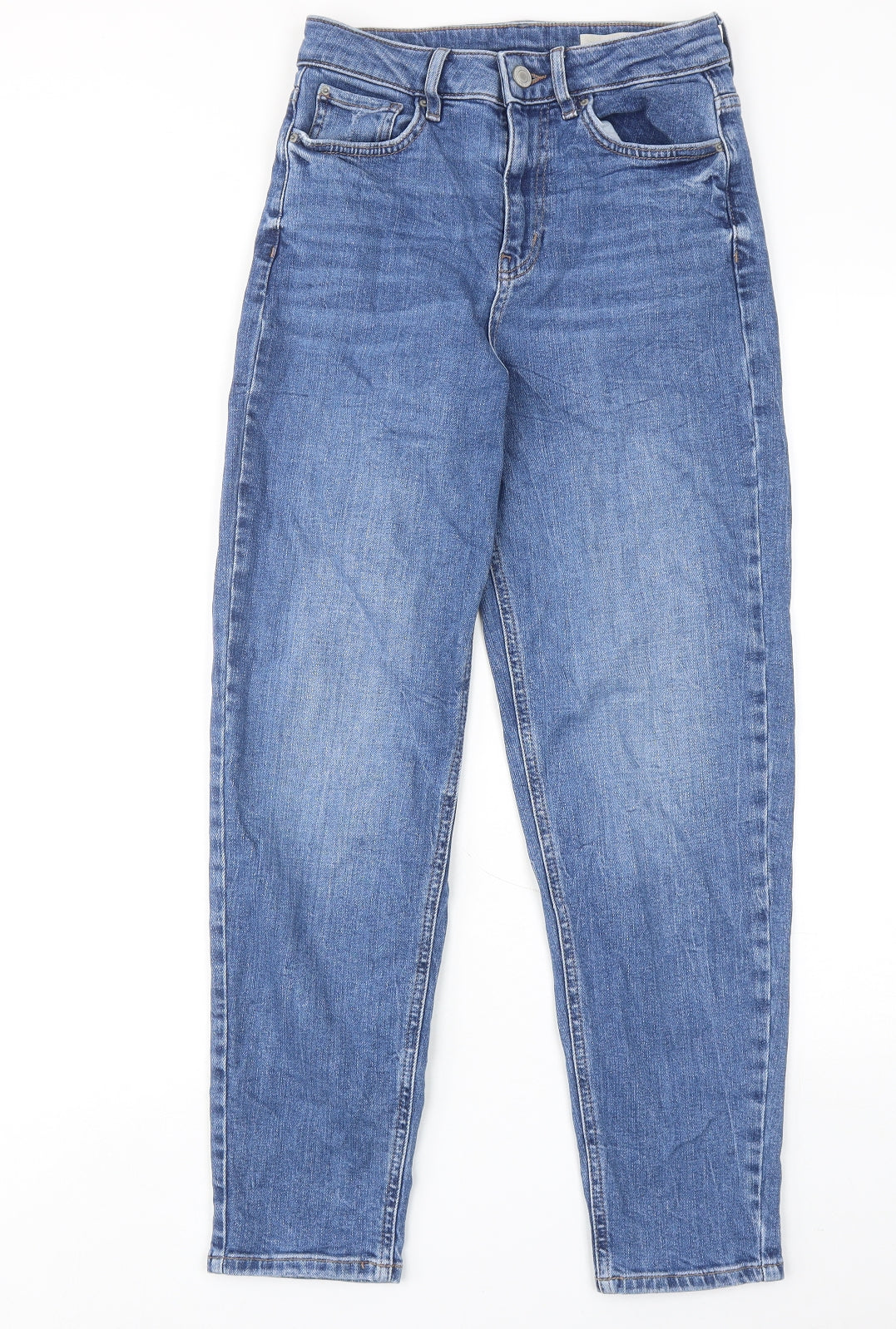 Marks and Spencer Womens Blue Cotton Mom Jeans Size 8 Regular Zip