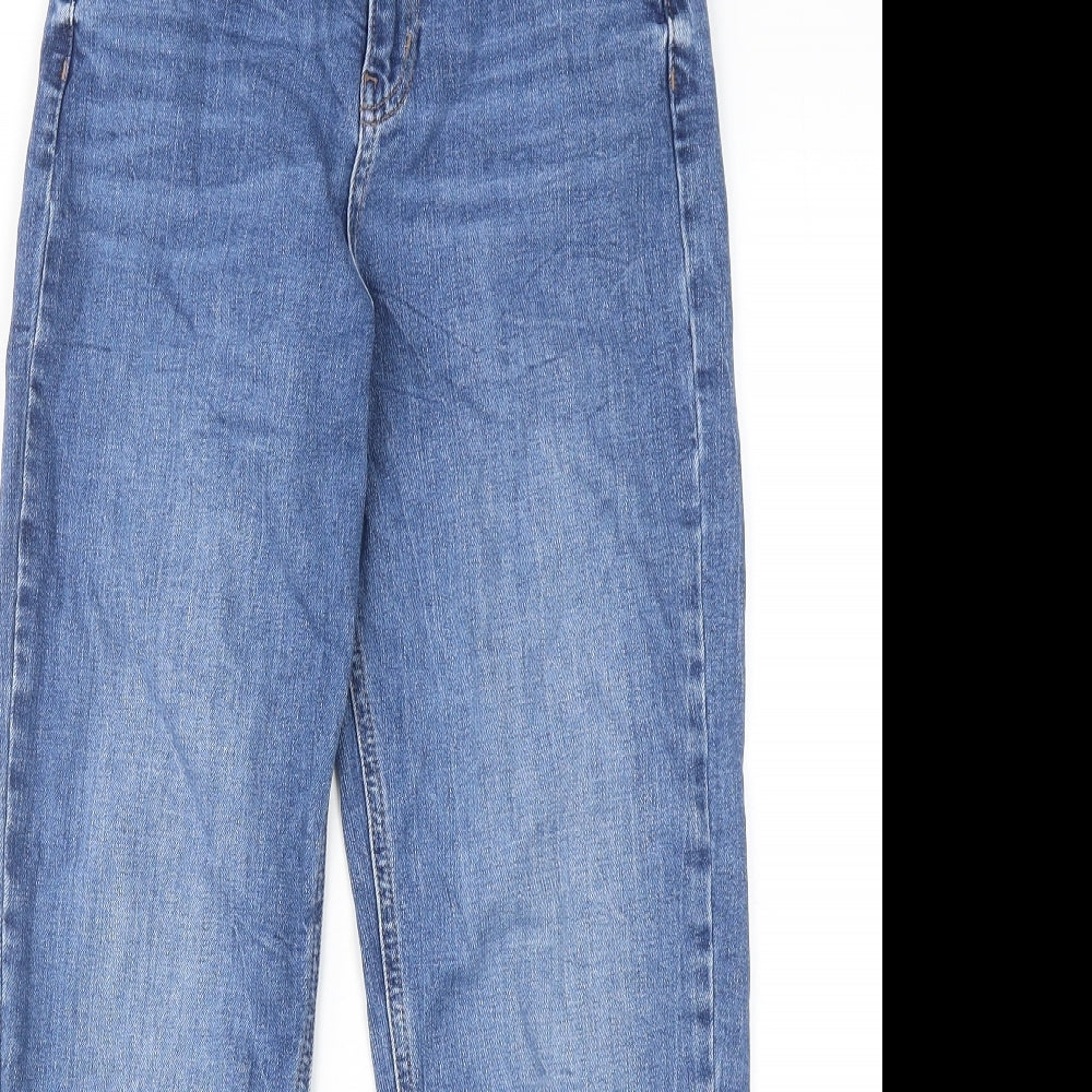 Marks and Spencer Womens Blue Cotton Mom Jeans Size 8 Regular Zip