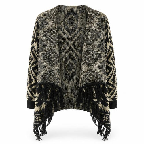Select Womens Beige V-Neck Geometric Acrylic Cardigan Jumper Size 12