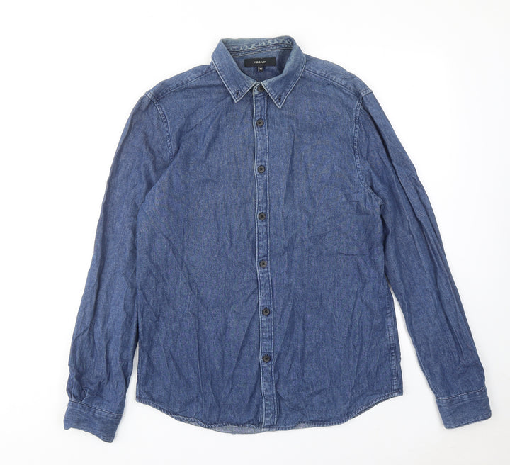 Villain Womens Blue Cotton Basic Button-Up Size M Collared