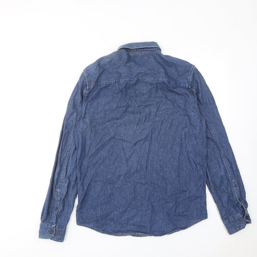 Villain Womens Blue Cotton Basic Button-Up Size M Collared