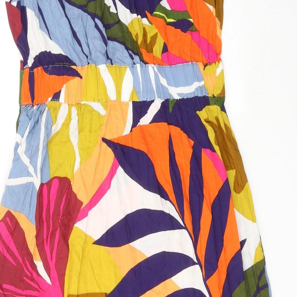 NEXT Womens Multicoloured Geometric Viscose Fit & Flare Size 12 Off the Shoulder Pullover - Leaf Pattern