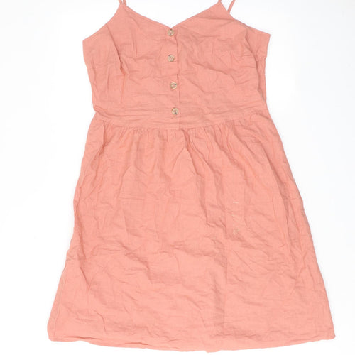 ESMARA Womens Pink Linen Slip Dress Size 14 V-Neck Button