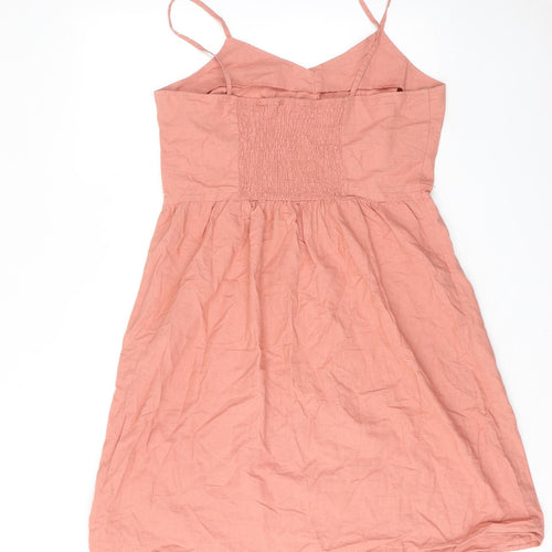 ESMARA Womens Pink Linen Slip Dress Size 14 V-Neck Button