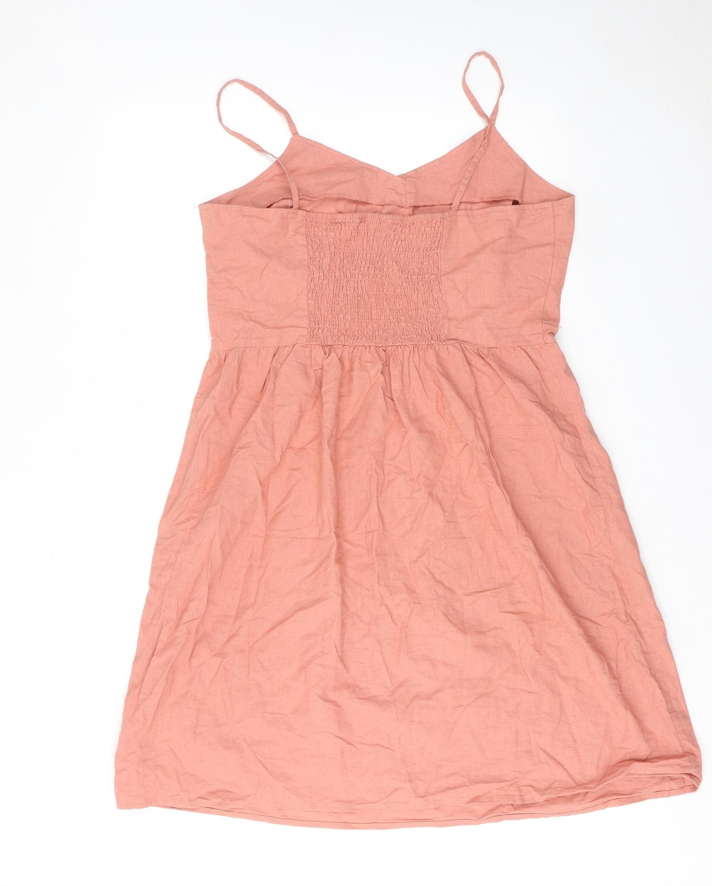 ESMARA Womens Pink Linen Slip Dress Size 14 V-Neck Button