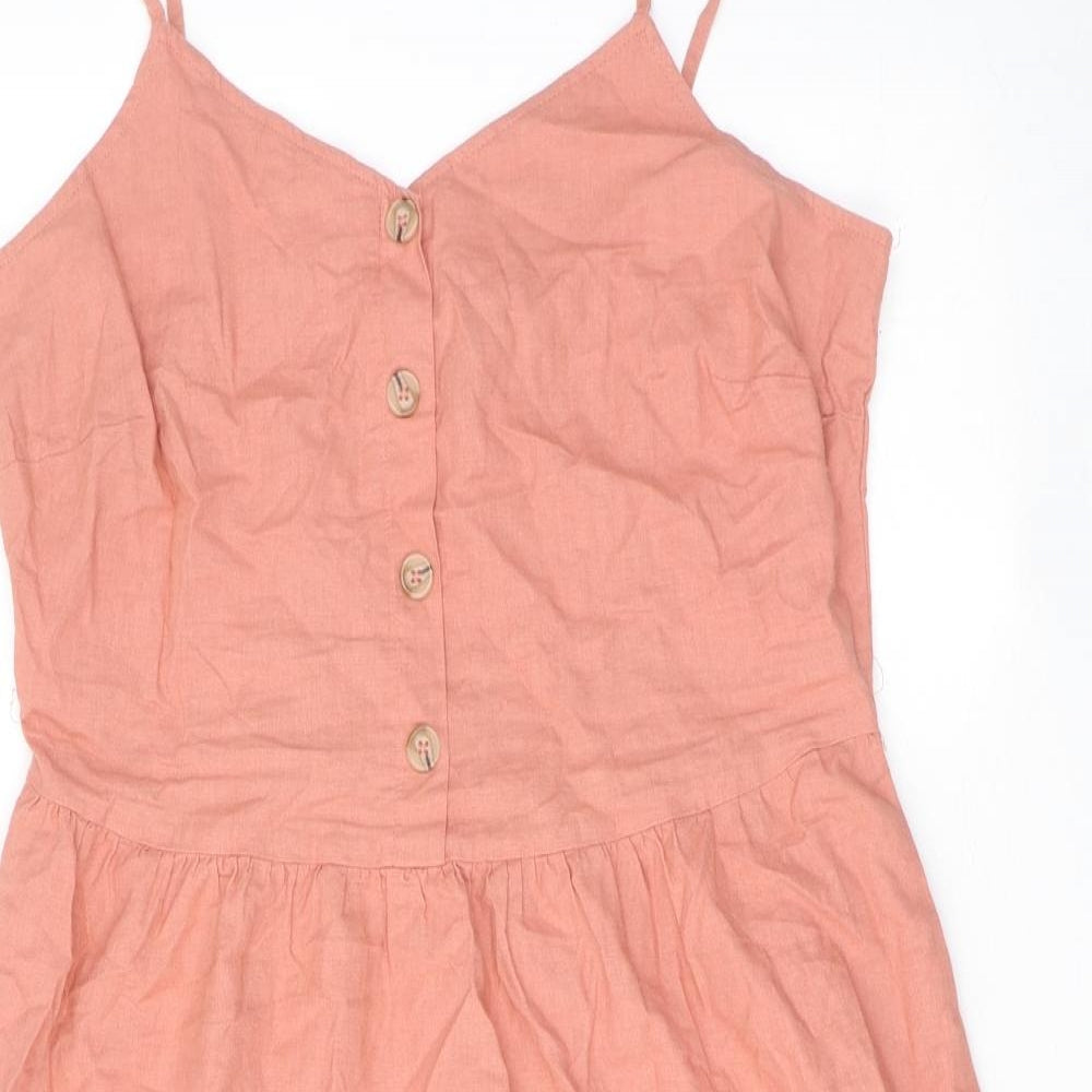 ESMARA Womens Pink Linen Slip Dress Size 14 V-Neck Button