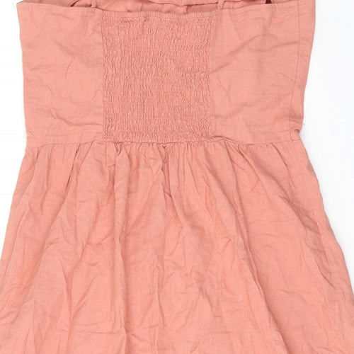 ESMARA Womens Pink Linen Slip Dress Size 14 V-Neck Button