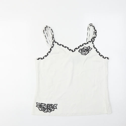 Sky Womens White Viscose Camisole Tank Size M V-Neck - Rose Detail