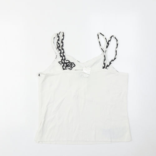 Sky Womens White Viscose Camisole Tank Size M V-Neck - Rose Detail