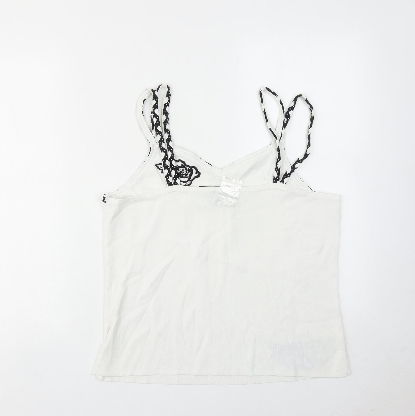 Sky Womens White Viscose Camisole Tank Size M V-Neck - Rose Detail