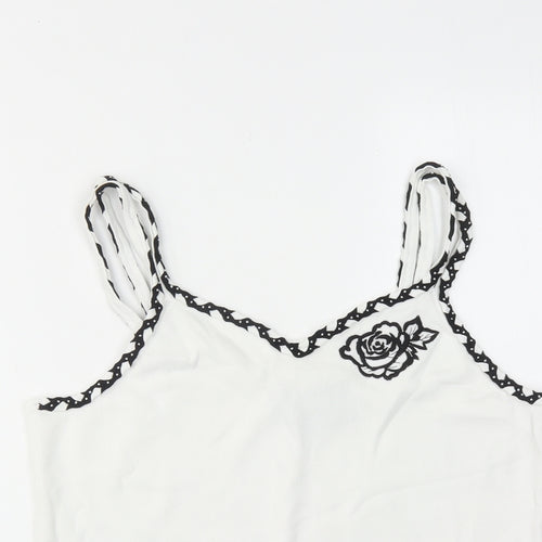 Sky Womens White Viscose Camisole Tank Size M V-Neck - Rose Detail