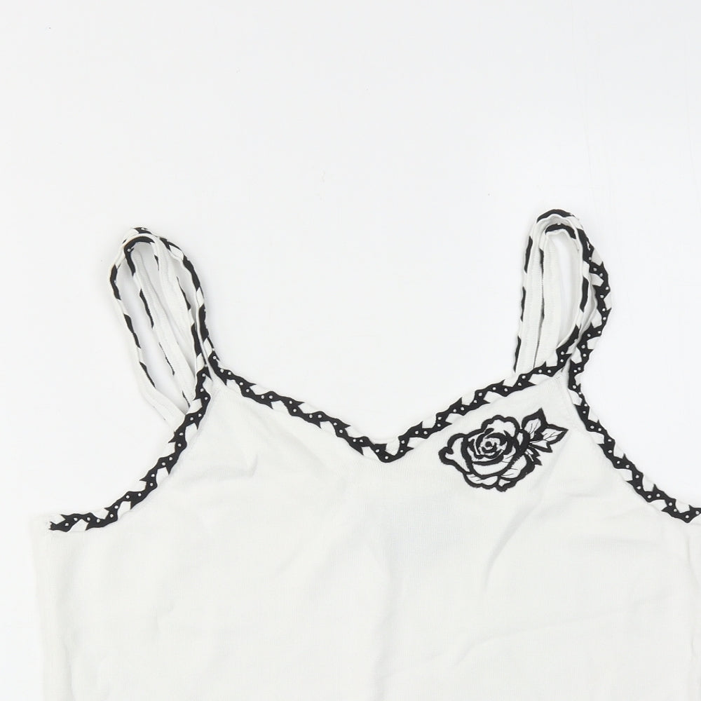 Sky Womens White Viscose Camisole Tank Size M V-Neck - Rose Detail