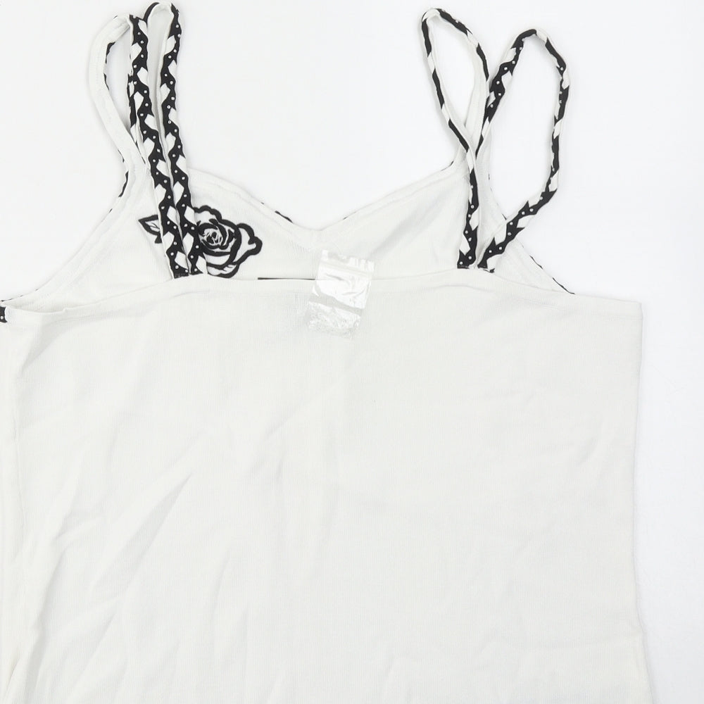 Sky Womens White Viscose Camisole Tank Size M V-Neck - Rose Detail