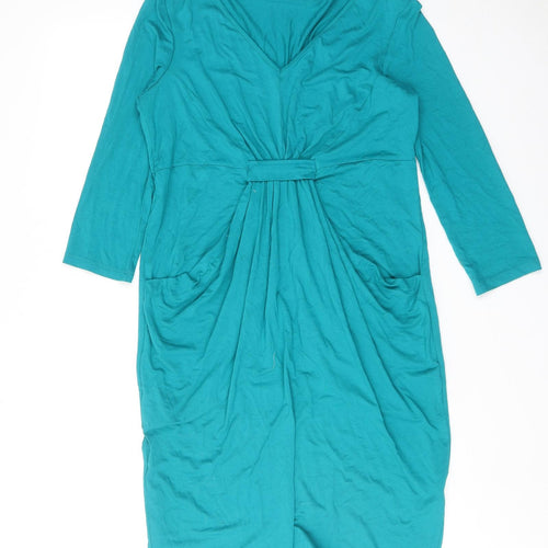 Marks and Spencer Womens Blue Viscose A-Line Size 12 V-Neck Pullover