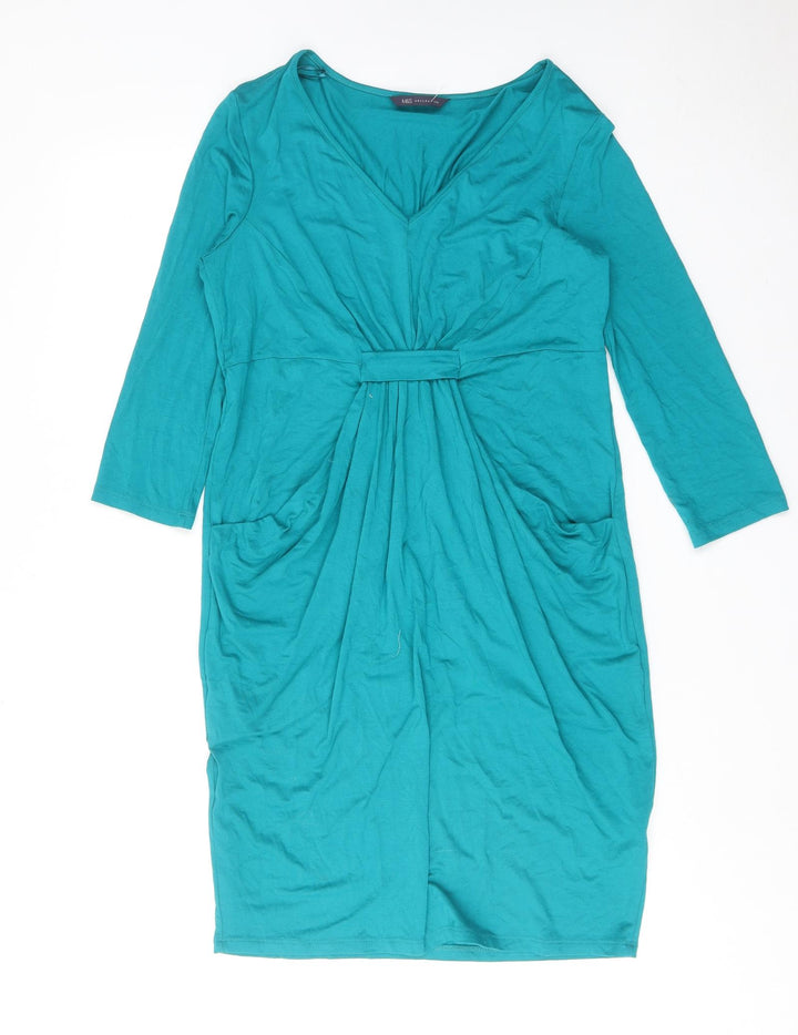 Marks and Spencer Womens Blue Viscose A-Line Size 12 V-Neck Pullover