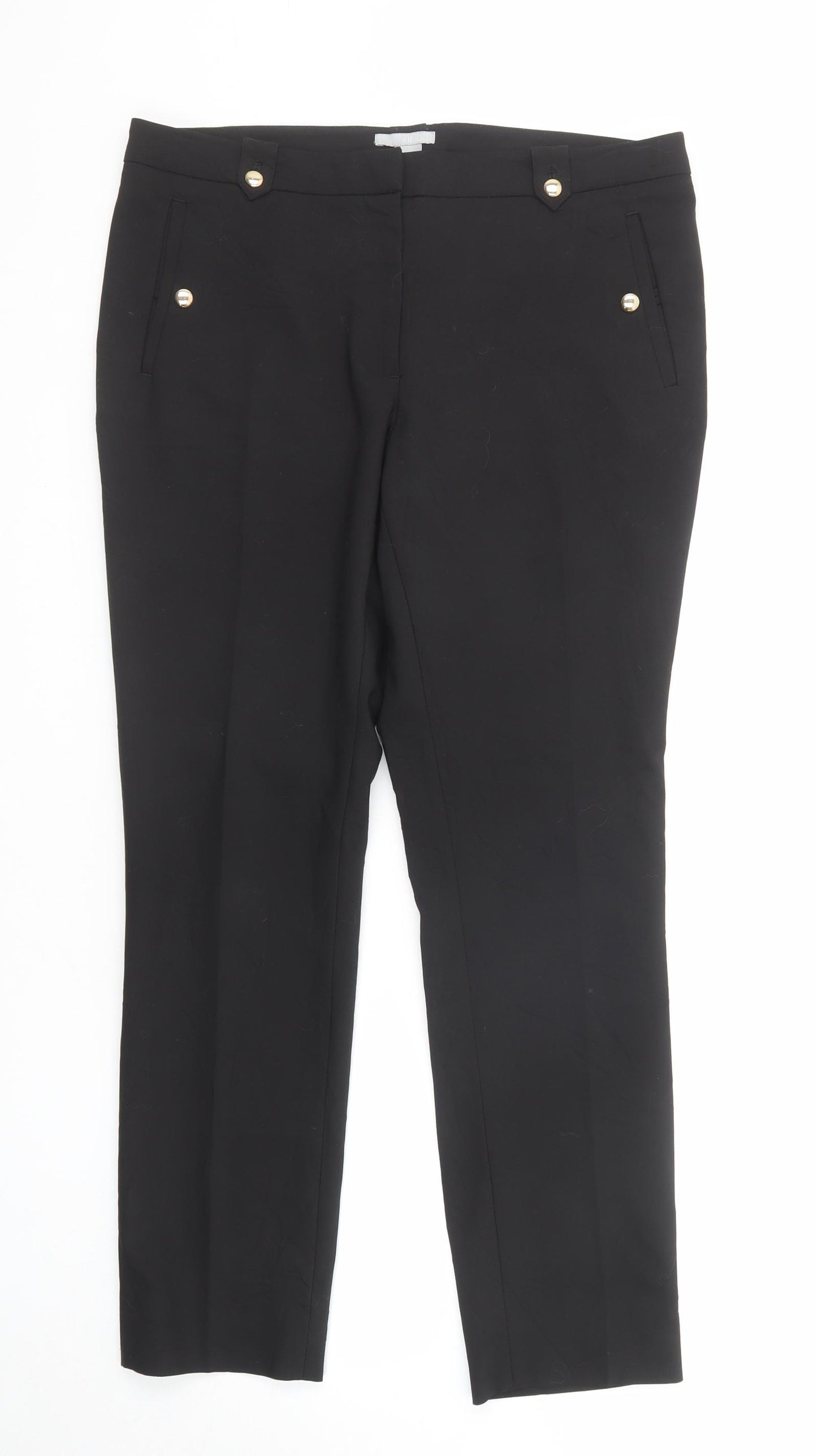 H&M Womens Black Cotton Dress Pants Trousers Size 14 Regular Zip