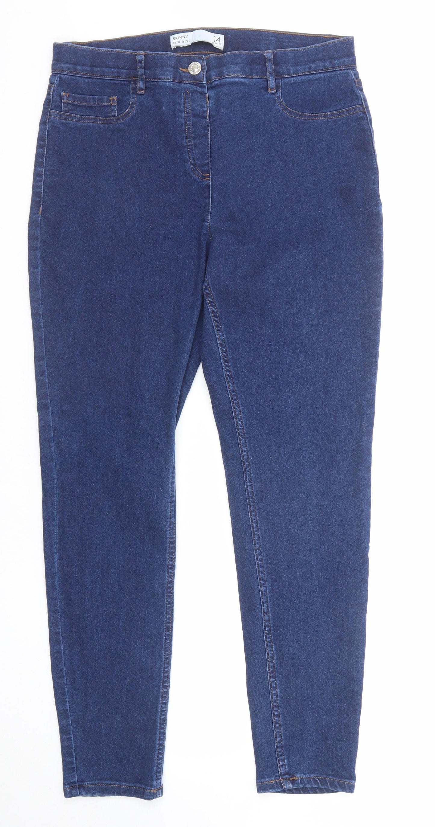 NEXT Womens Blue Cotton Skinny Jeans Size 14 Regular Zip