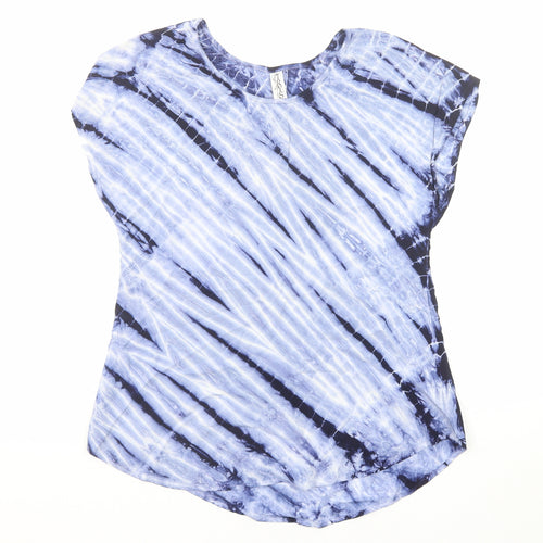 Tryst Womens Blue Geometric Viscose Basic Blouse Size S Round Neck