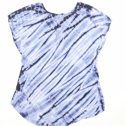 Tryst Womens Blue Geometric Viscose Basic Blouse Size S Round Neck