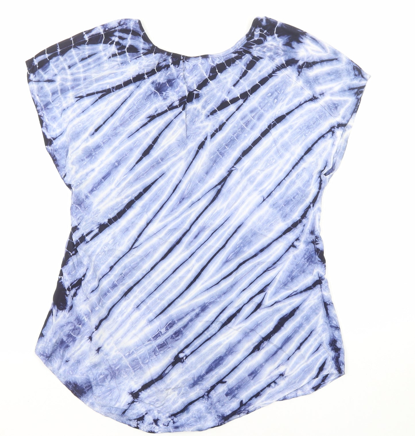 Tryst Womens Blue Geometric Viscose Basic Blouse Size S Round Neck