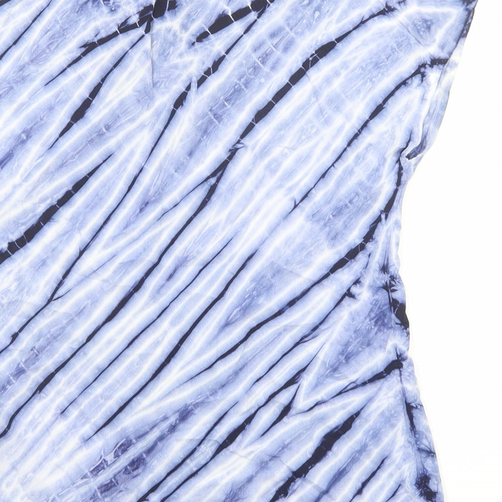 Tryst Womens Blue Geometric Viscose Basic Blouse Size S Round Neck