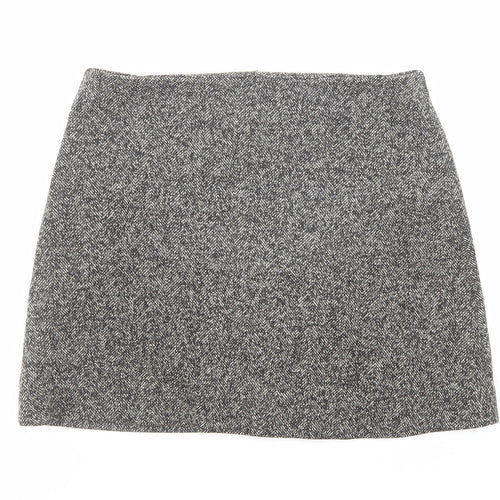 Topshop Womens Black Herringbone Cotton Mini Skirt Size 8 Zip