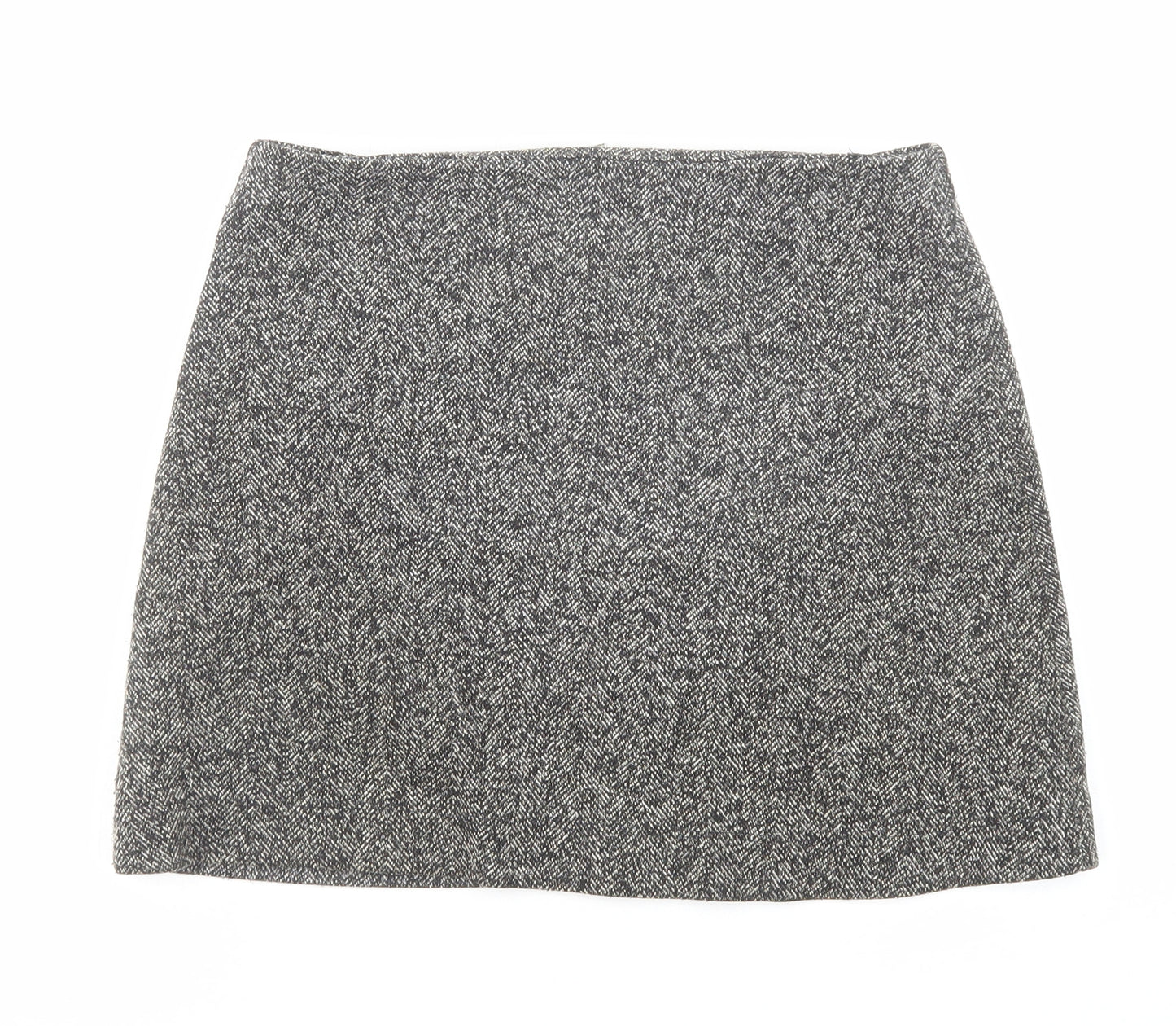 Topshop Womens Black Herringbone Cotton Mini Skirt Size 8 Zip