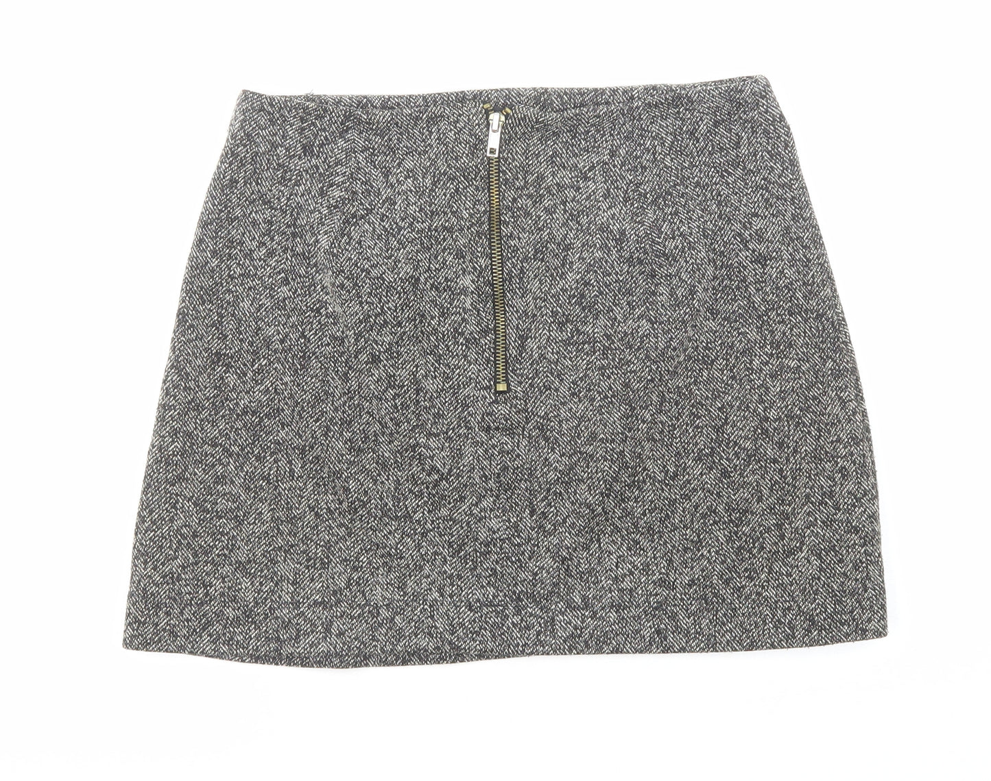 Topshop Womens Black Herringbone Cotton Mini Skirt Size 8 Zip