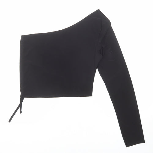 PRETTYLITTLETHING Womens Black Polyester Basic Blouse Size 14 One Shoulder - Asymmetric Neckline