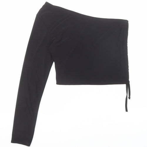 PRETTYLITTLETHING Womens Black Polyester Basic Blouse Size 14 One Shoulder - Asymmetric Neckline
