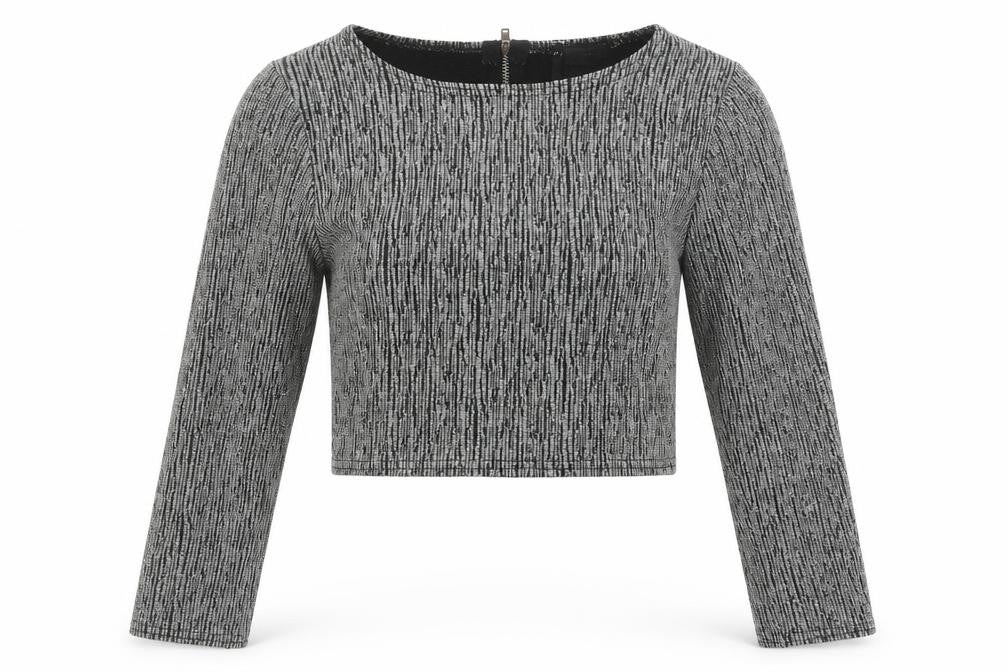 Front view of Sparkle & Fade women’s black round neck acrylic jumper, size S