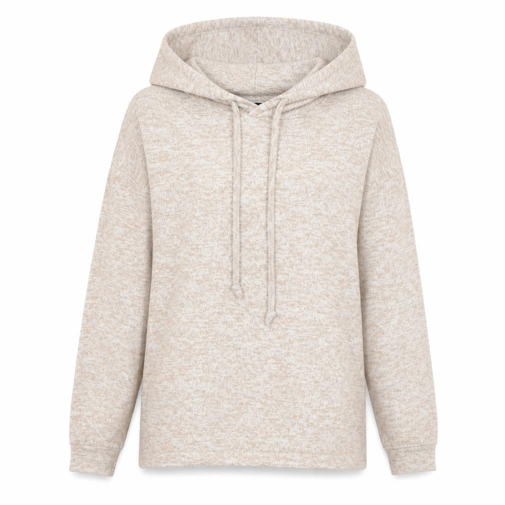 Front view of Boohoo women’s brown viscose pullover hoodie, size UK 10, pullover
