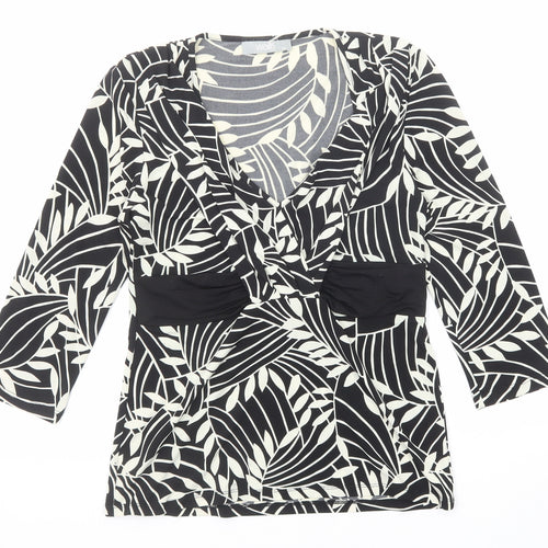 Wallis Womens Black Geometric Polyester Basic Blouse Size 10 Scoop Neck