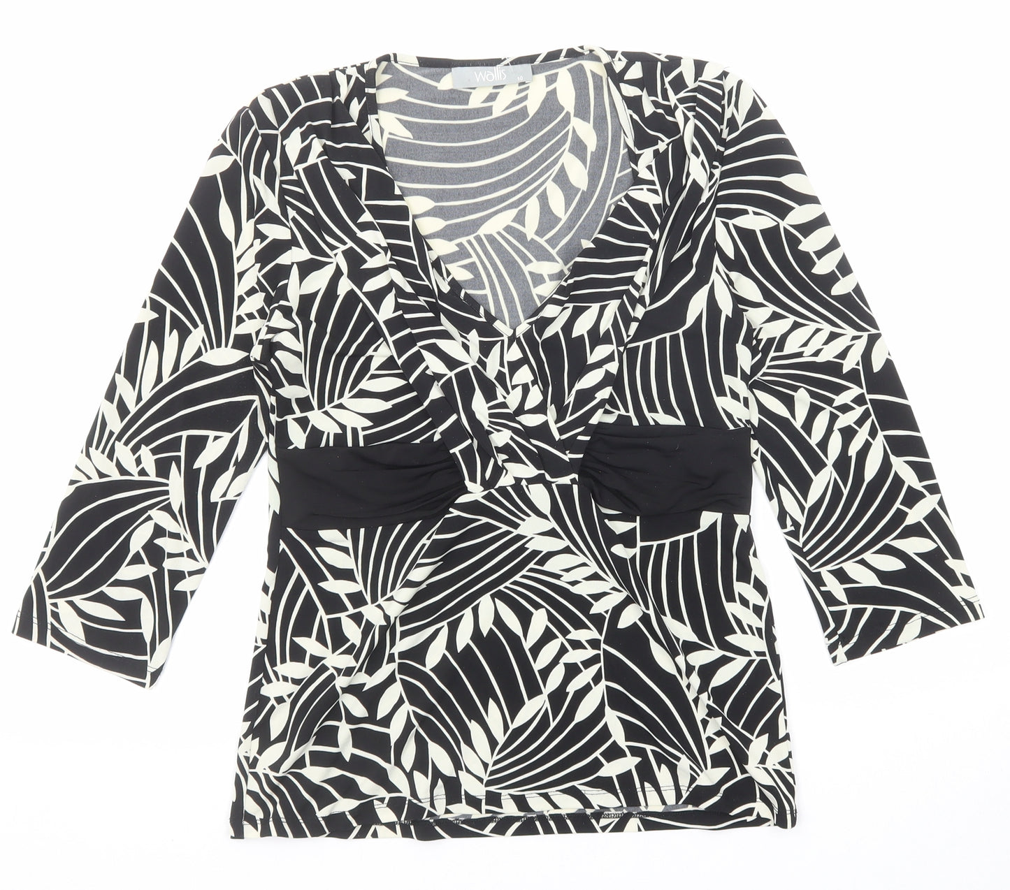 Wallis Womens Black Geometric Polyester Basic Blouse Size 10 Scoop Neck