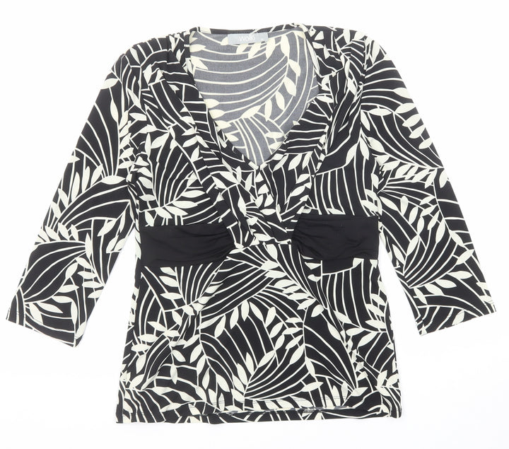 Wallis Womens Black Geometric Polyester Basic Blouse Size 10 Scoop Neck