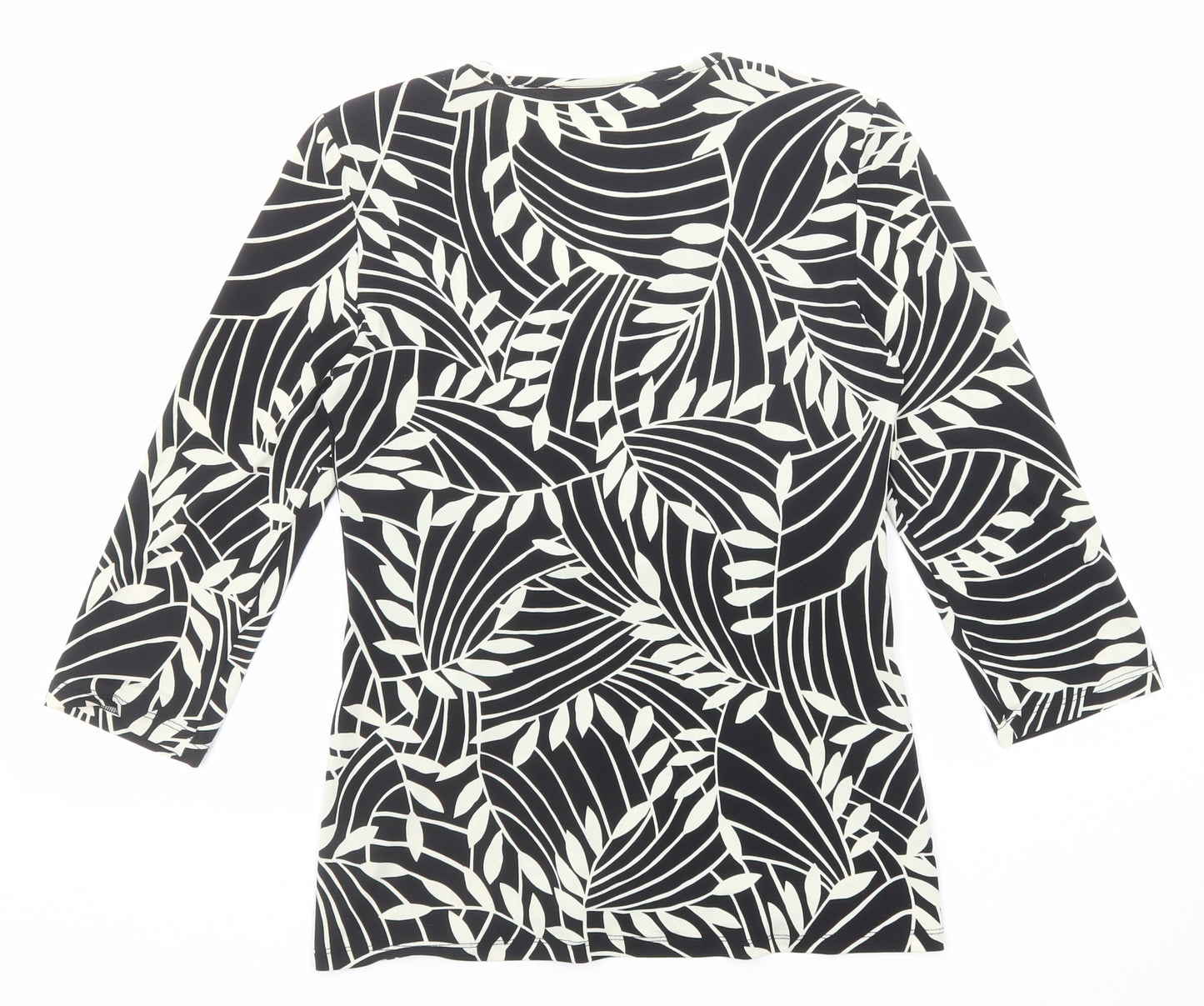 Wallis Womens Black Geometric Polyester Basic Blouse Size 10 Scoop Neck