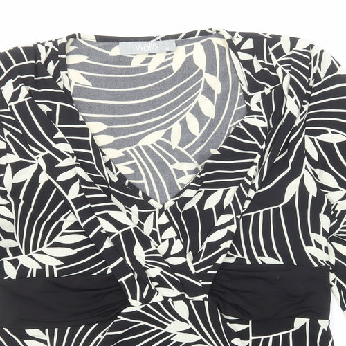 Wallis Womens Black Geometric Polyester Basic Blouse Size 10 Scoop Neck