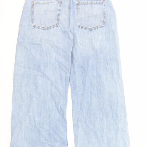 Marks and Spencer Girls Blue Cotton Wide-Leg Jeans Size 10-11 Years Regular Zip - Distressed
