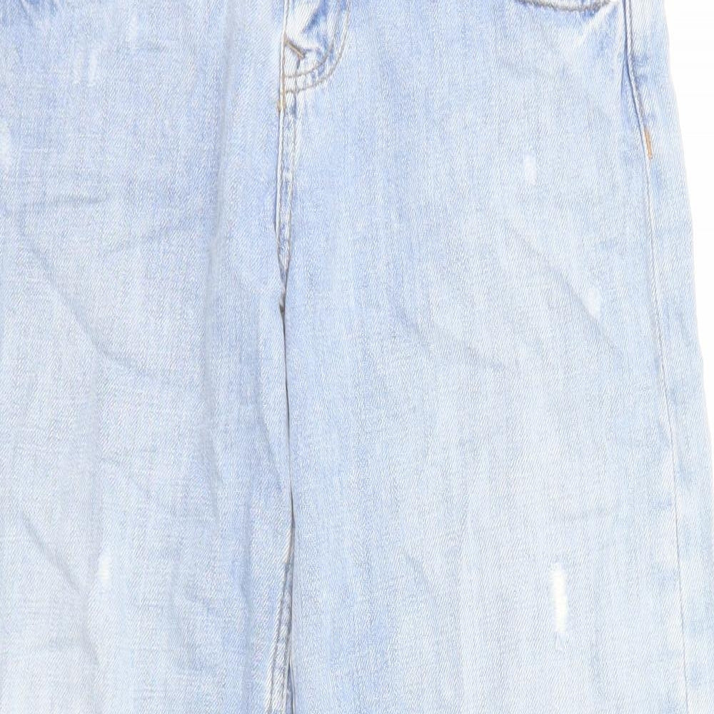Marks and Spencer Girls Blue Cotton Wide-Leg Jeans Size 10-11 Years Regular Zip - Distressed