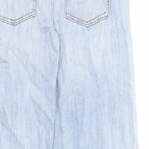 Marks and Spencer Girls Blue Cotton Wide-Leg Jeans Size 10-11 Years Regular Zip - Distressed