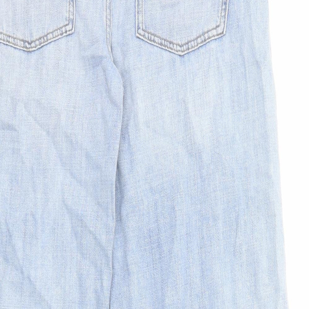 Marks and Spencer Girls Blue Cotton Wide-Leg Jeans Size 10-11 Years Regular Zip - Distressed