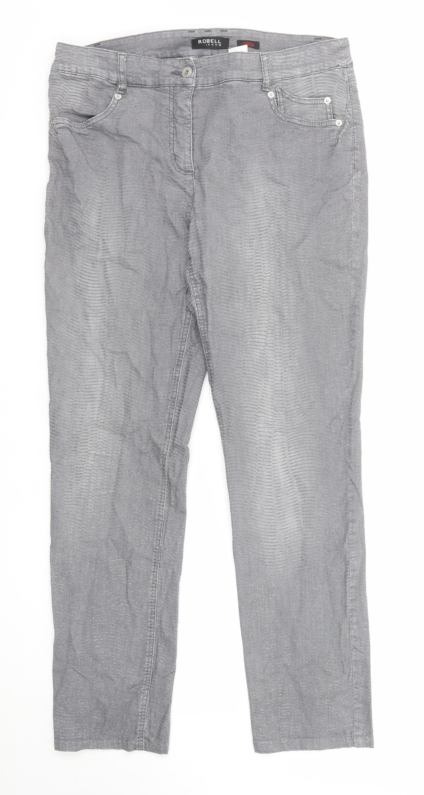 Robell Womens Grey Cotton Skinny Jeans Size 16 Regular Zip