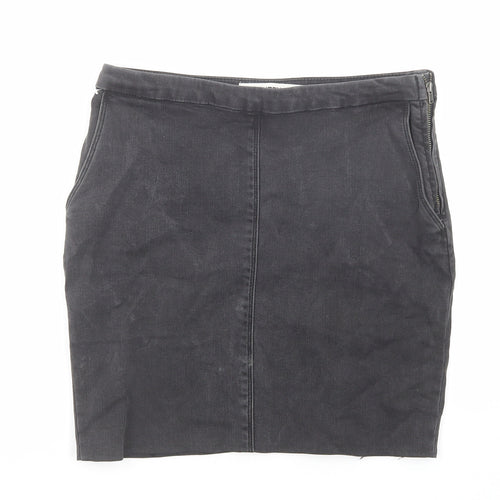 Country Road Womens Black Cotton A-Line Skirt Size 4 Zip