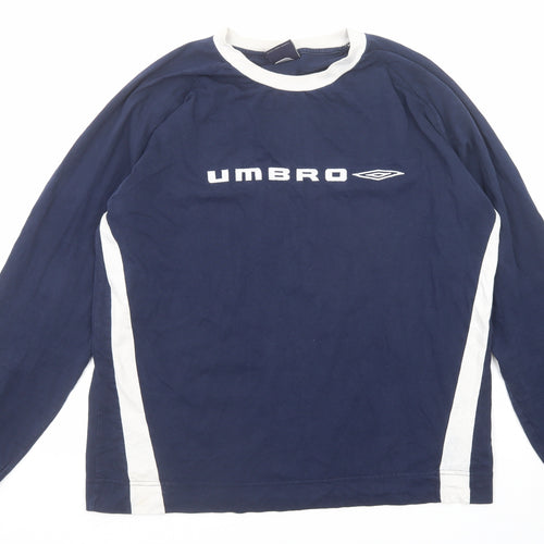 Umbro Mens Blue Cotton T-Shirt Size L Round Neck