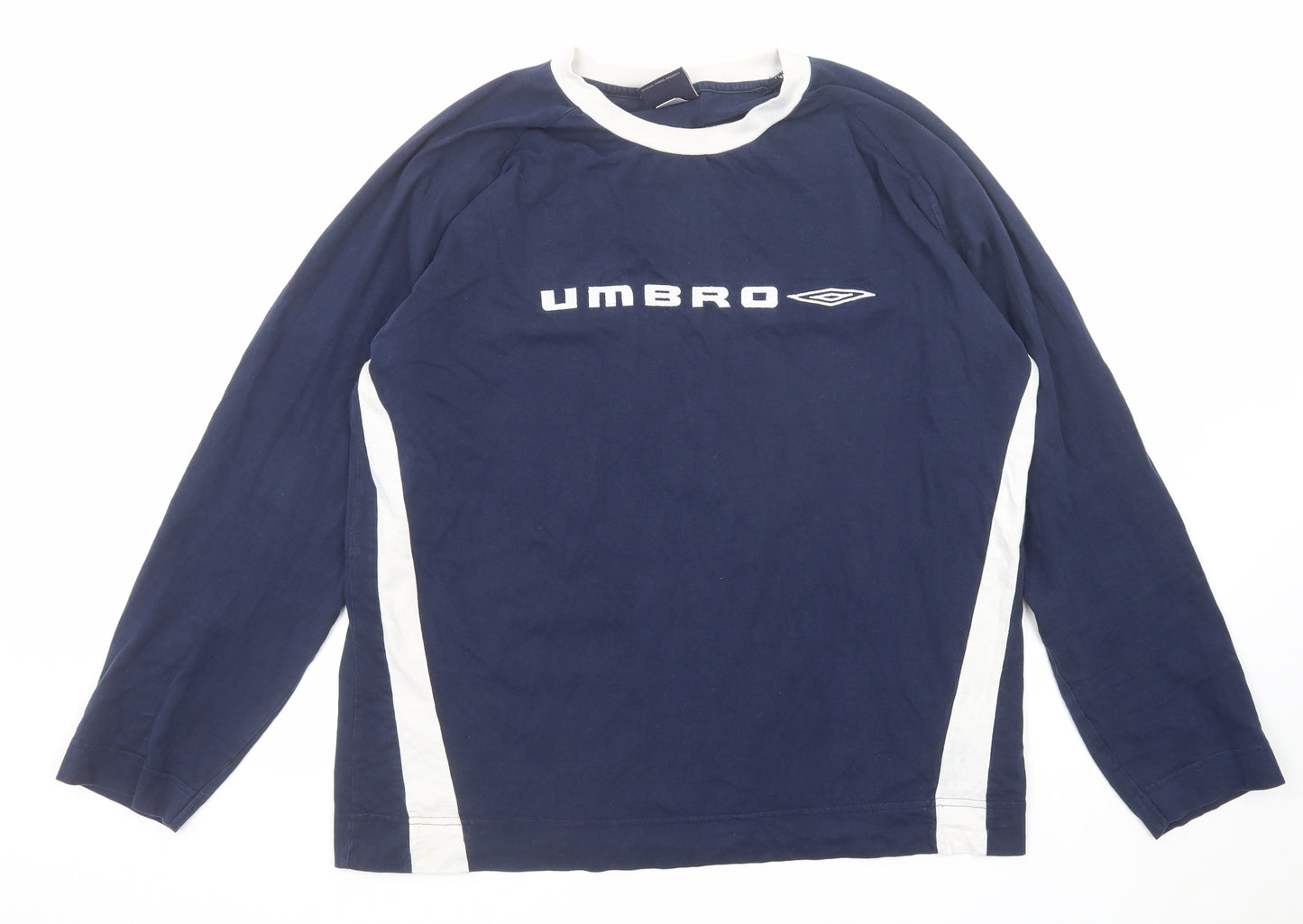 Umbro Mens Blue Cotton T-Shirt Size L Round Neck